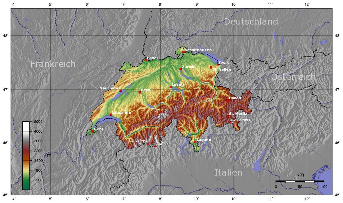スイスの地形図 Topo地図スイス 西ヨーロッパのヨーロッパ