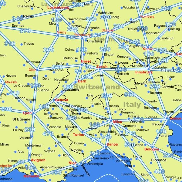 地図スイスの地図との距離