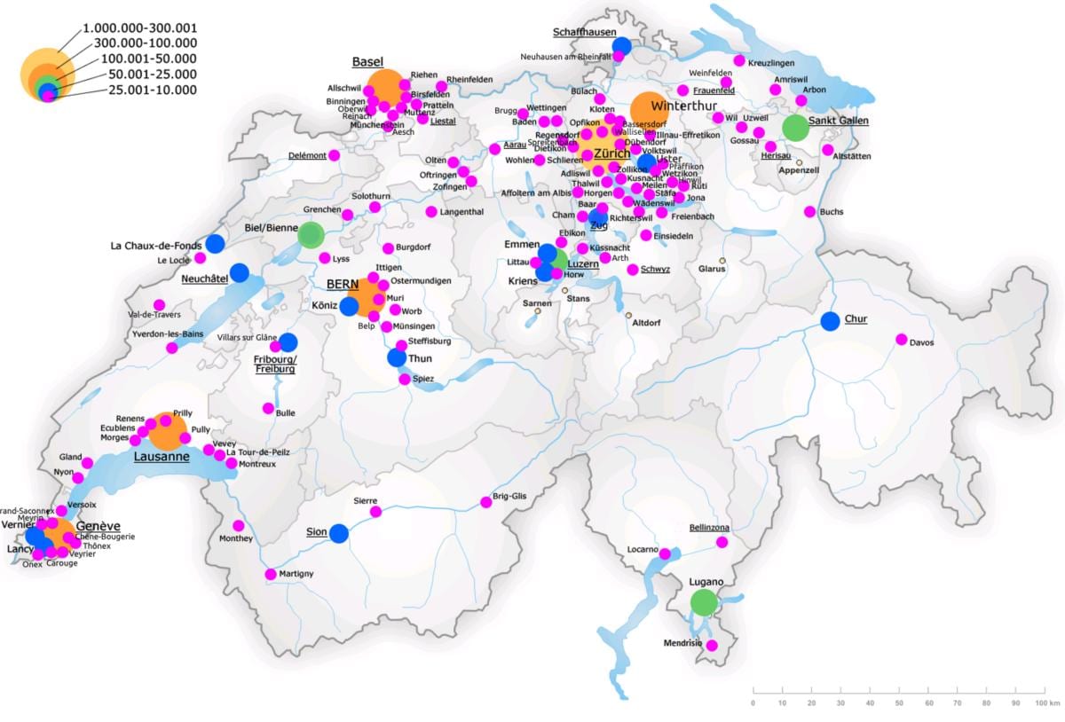 スイスの地図と主要都市