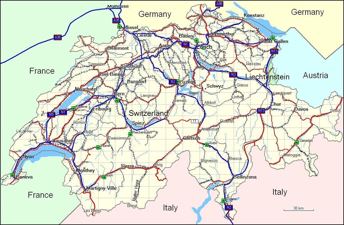 地図スイスの山々