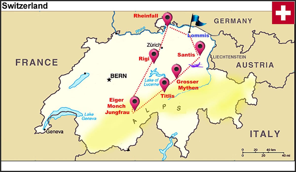 スイスアルプススイスの地図