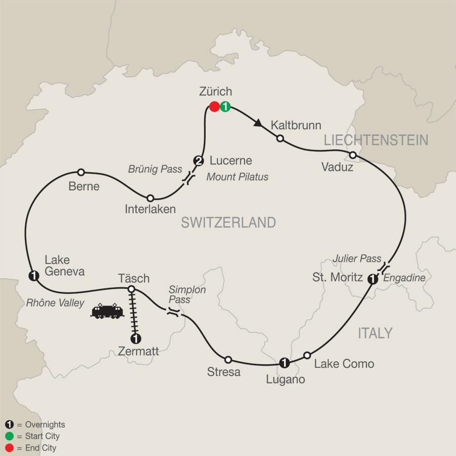 地図のスイス絶景ドライブ