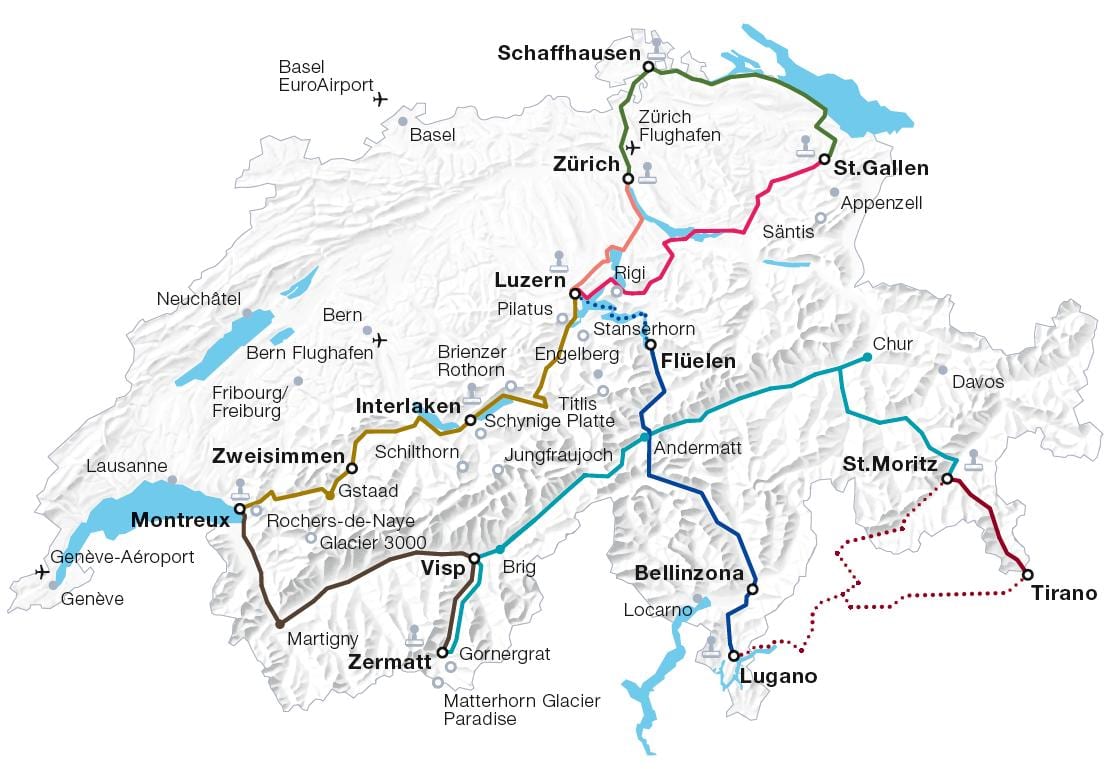 スイスの電車路線図