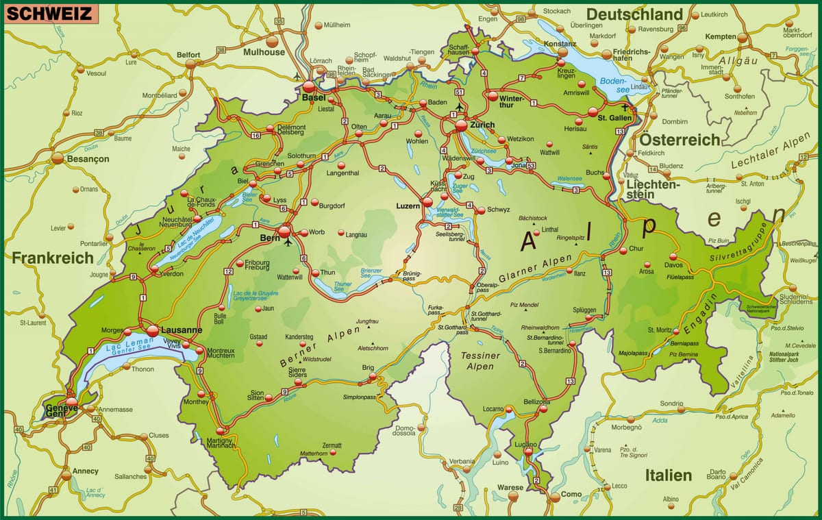 地図のストリートマップのバーゼルスイス