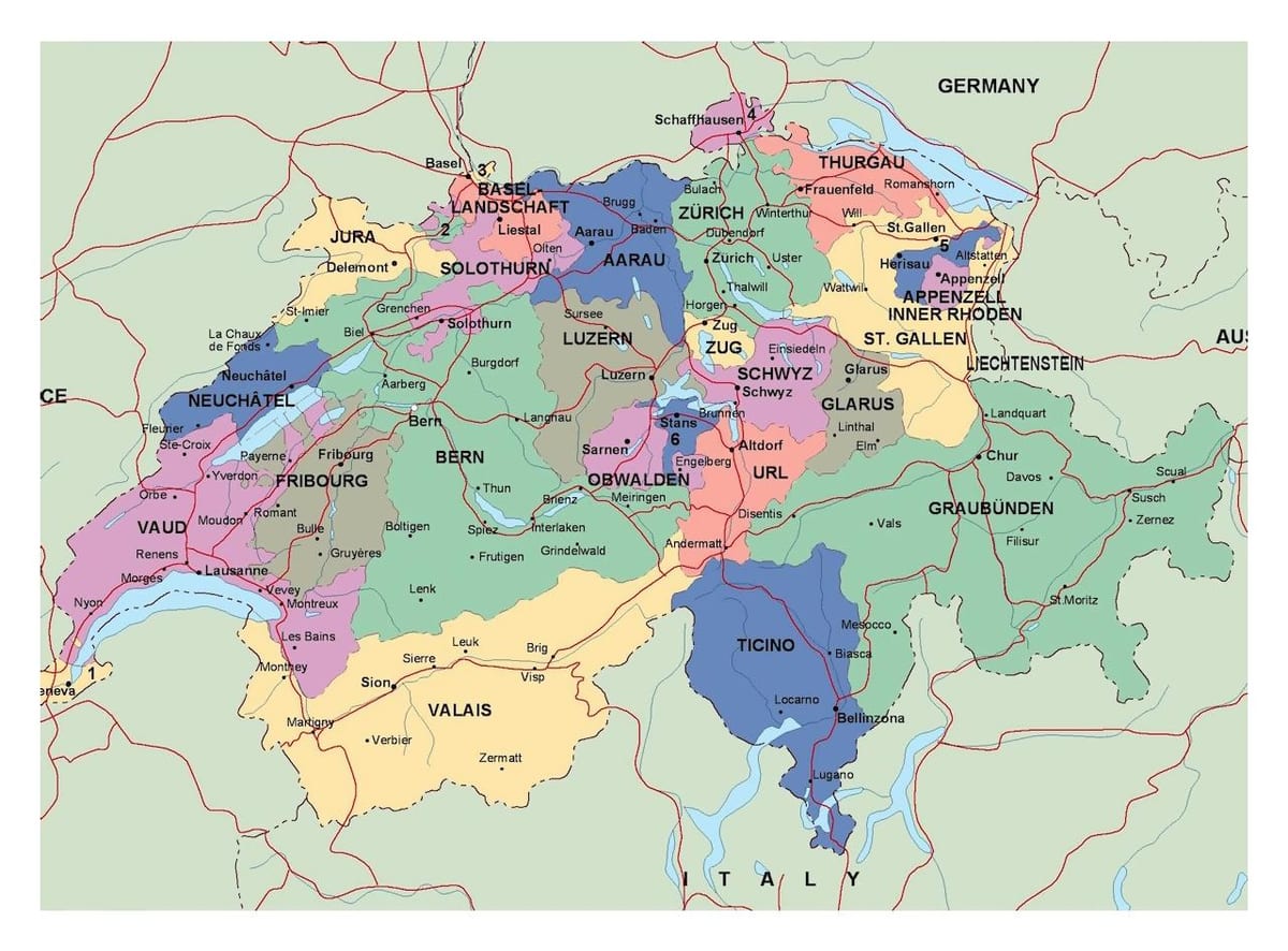 地図のスイスの市町
