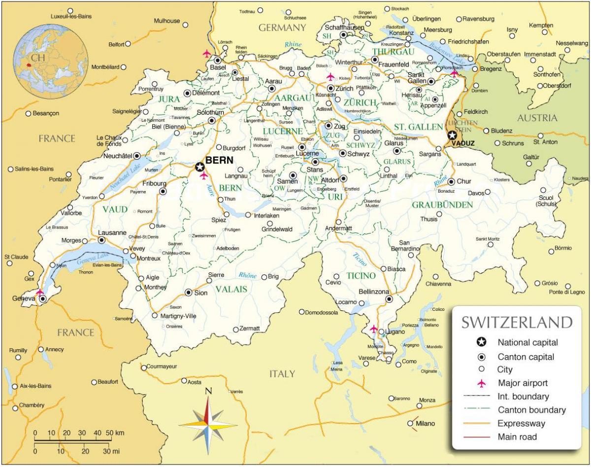 国際空港、スイスの地図