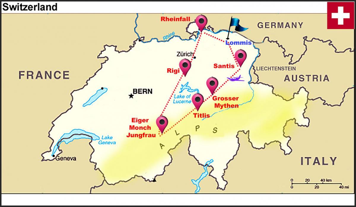 スイスアルプススイスの地図