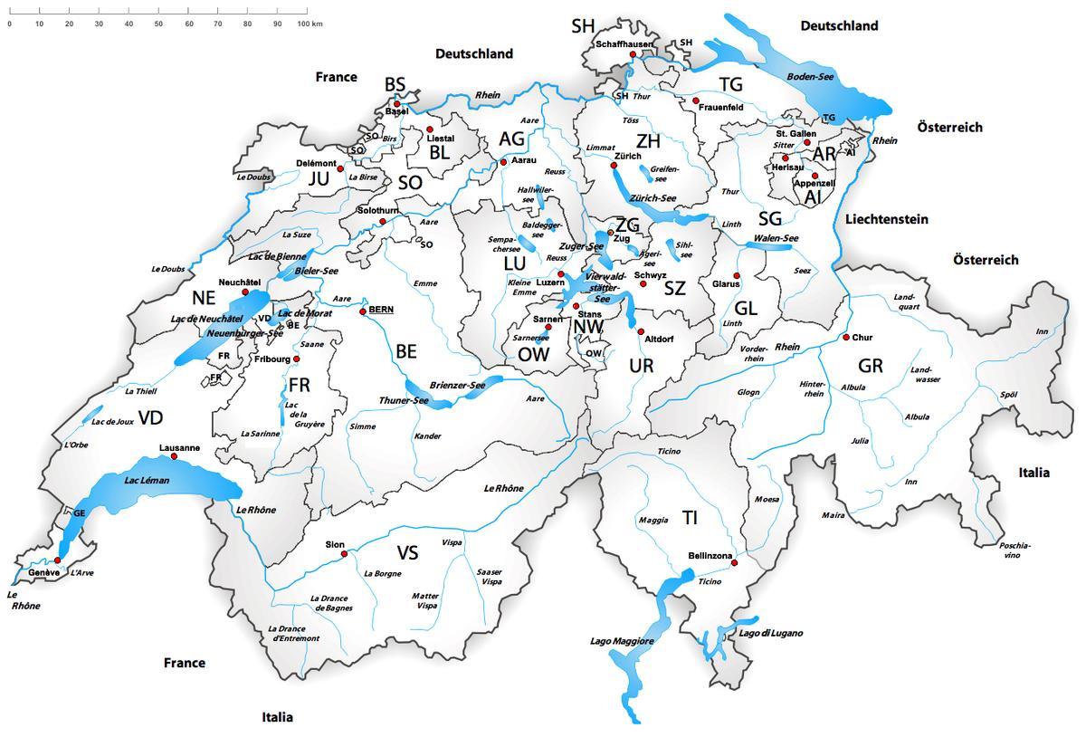 スイス川の地図