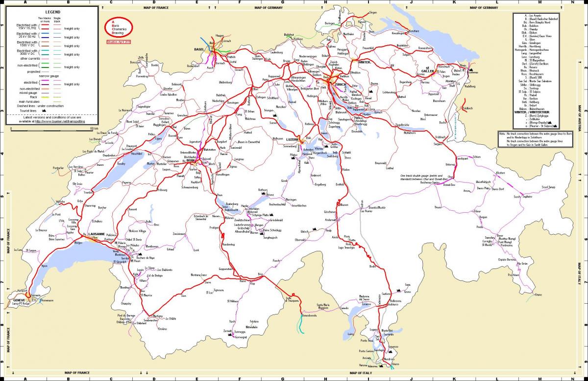 鉄道旅行、スイスの地図