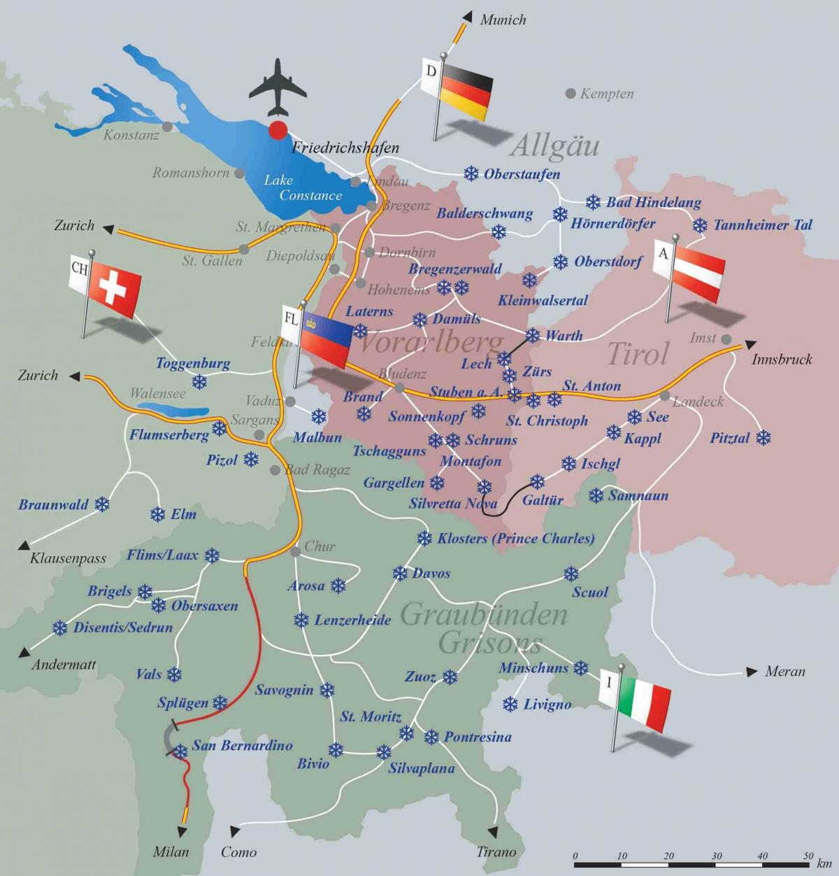 スキーリゾートはスイスの地図