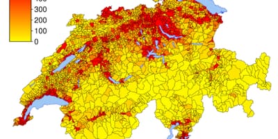 スイス人口密度の地図