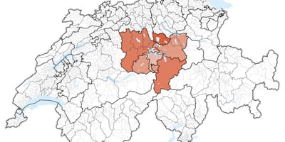 地図の中央にスイス 